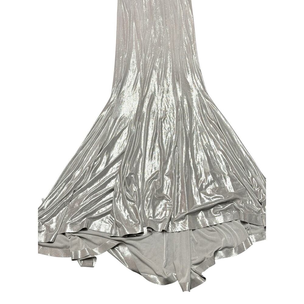 Norma Kamali Metallic Stretch Lamé Open Back Maxi Mermaid Gown Silver Large - Picture 10 of 14